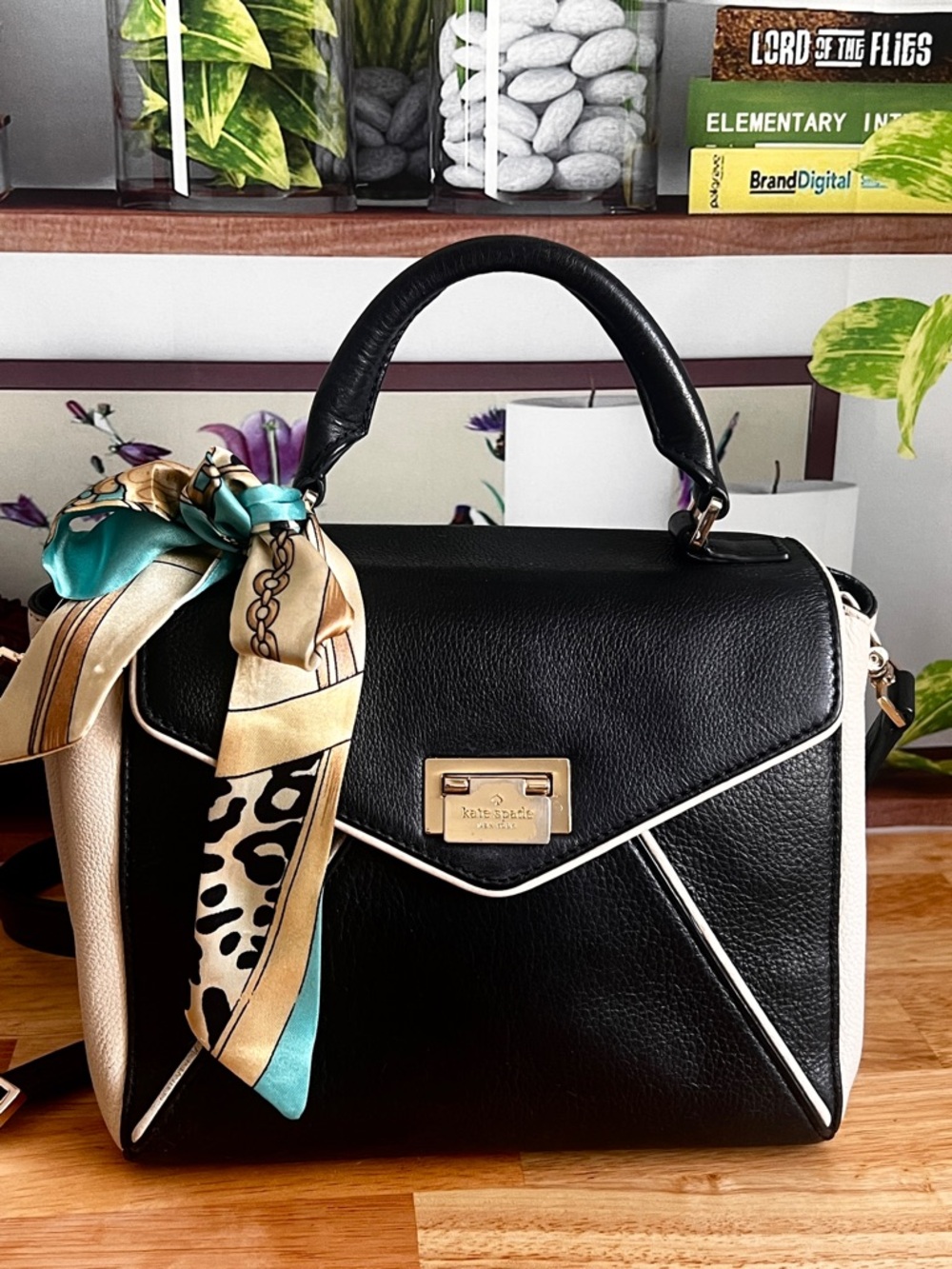 Kate Spade Crossbody Bag Top-Handle Purse Satchel w Scarf Accent Laurel Wesley - Picture 2 of 11